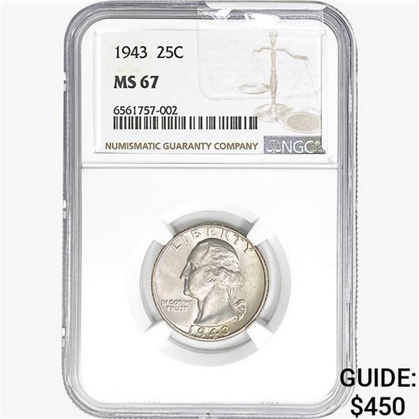 1943 Washington Silver Quarter NGC MS67