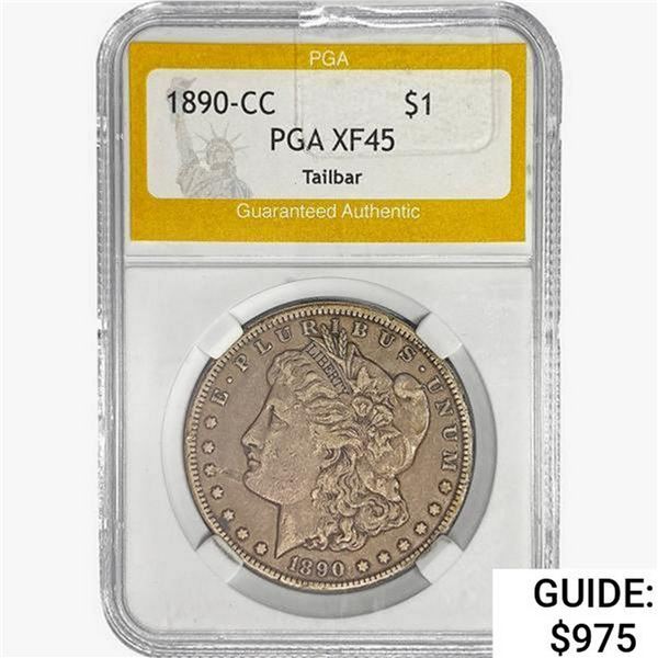 1890-CC Morgan Silver Dollar PGA XF45 Tailbar