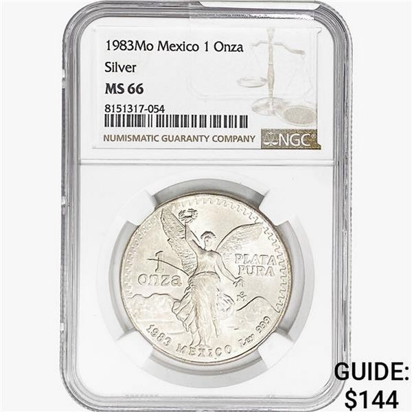 1983Mo 1oz. Silver Mexicanos Onza NGC MS66