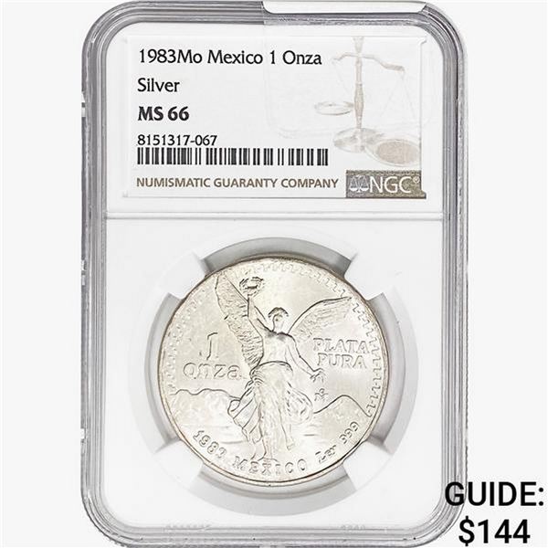 1983Mo 1oz. Silver Mexicanos Onza NGC MS66