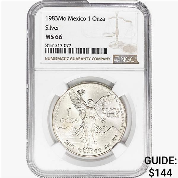 1983Mo 1oz. Silver Mexicanos Onza NGC MS66