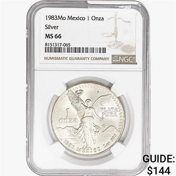 1983Mo 1oz. Silver Mexicanos Onza NGC MS66