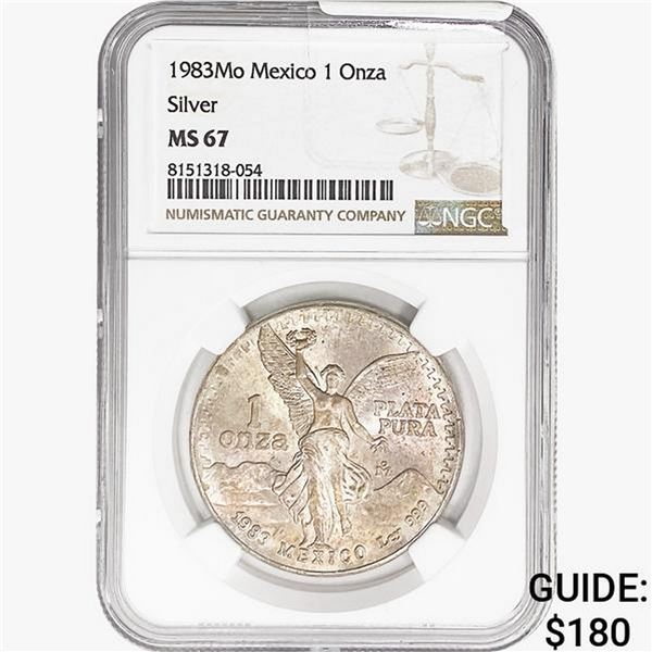 1983Mo 1oz. Silver Mexicanos Onza NGC MS67