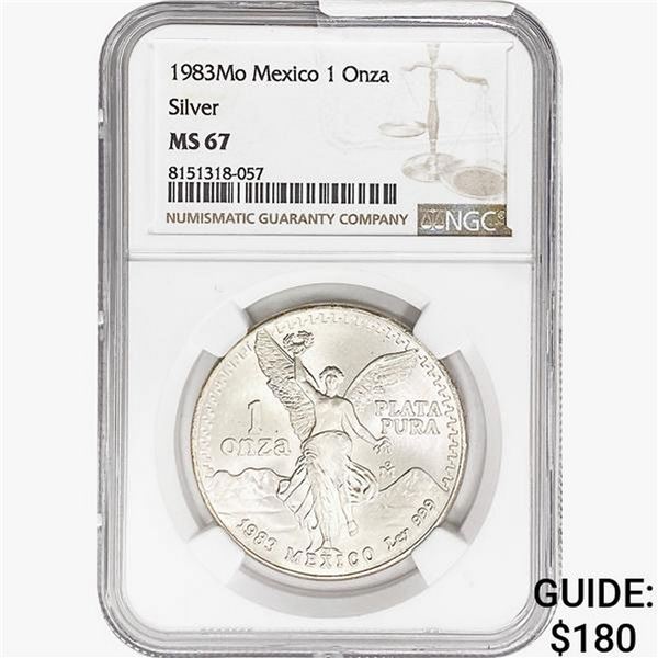 1983Mo 1oz. Silver Mexicanos Onza NGC MS67