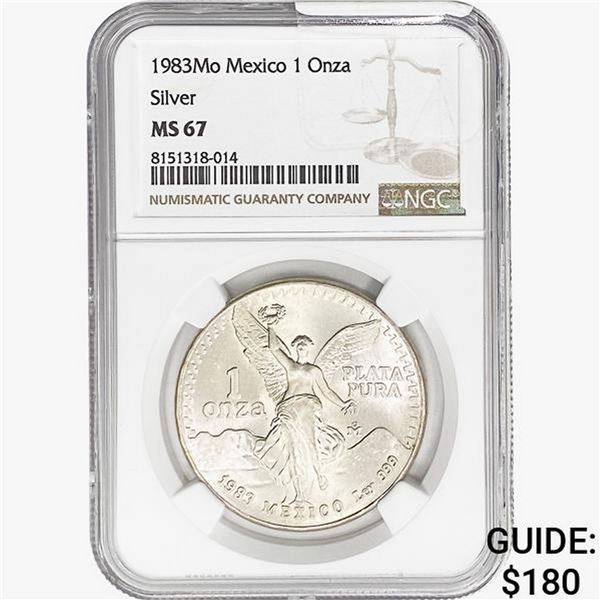 1983Mo 1oz. Silver Mexicanos Onza NGC MS67