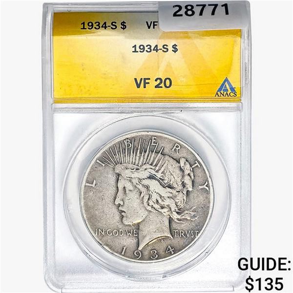 1934-S Silver Peace Dollar ANACS VF20