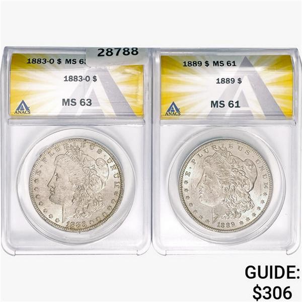 [2] 1883-O&1889 Morgan Silver Dollar ANACS MS