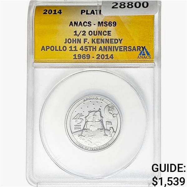 2014 1/2oz. Platinum JFK Apollo 11 Medal ANACS MS69