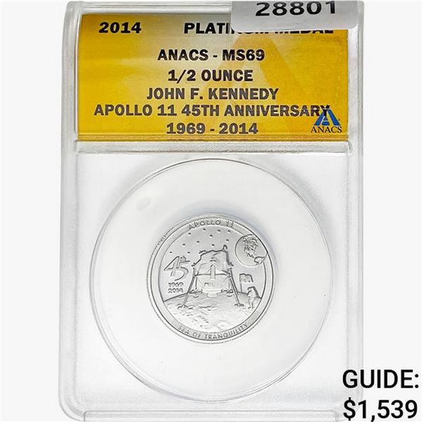 2014 1/2oz. Platinum JFK Apollo 11 Medal ANACS MS69
