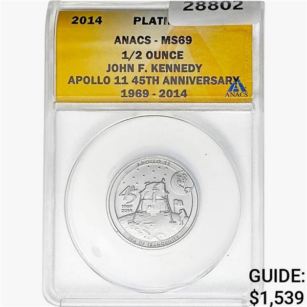 2014 1/2oz. Platinum JFK Apollo 11 Medal ANACS MS69