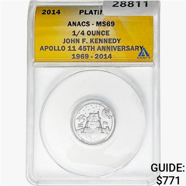 2014 1/4oz. Platinum JFK Apollo 11 Medal ANACS MS69