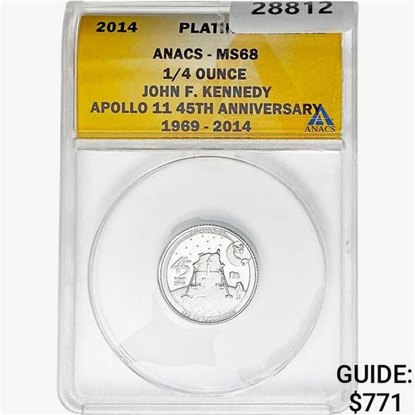 2014 1/4oz. Platinum JFK Apollo 11 Medal ANACS MS68