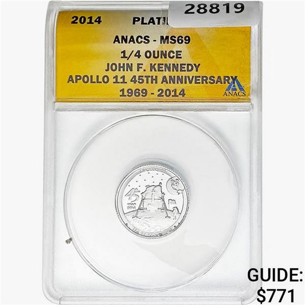 2014 1/4oz. Platinum JFK Apollo 11 Medal ANACS MS69