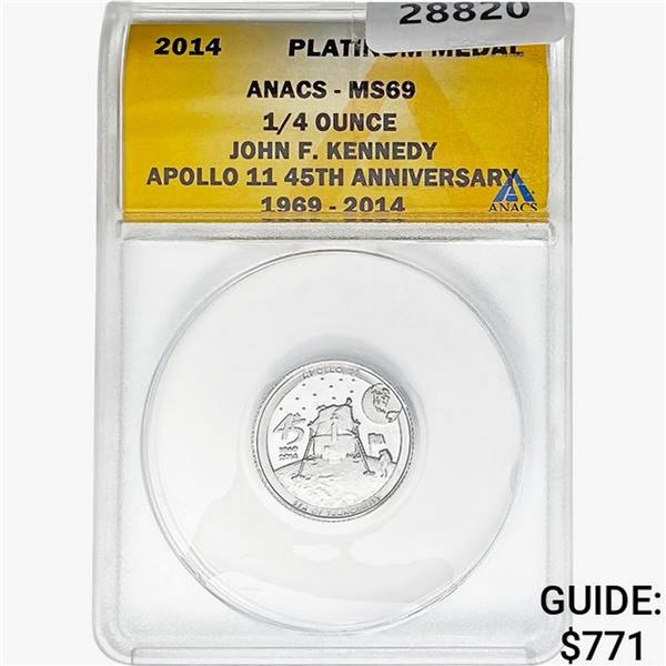 2014 1/4oz. Platinum JFK Apollo 11 Medal ANACS MS69