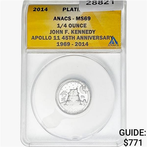 2014 1/4oz. Platinum JFK Apollo 11 Medal ANACS MS69