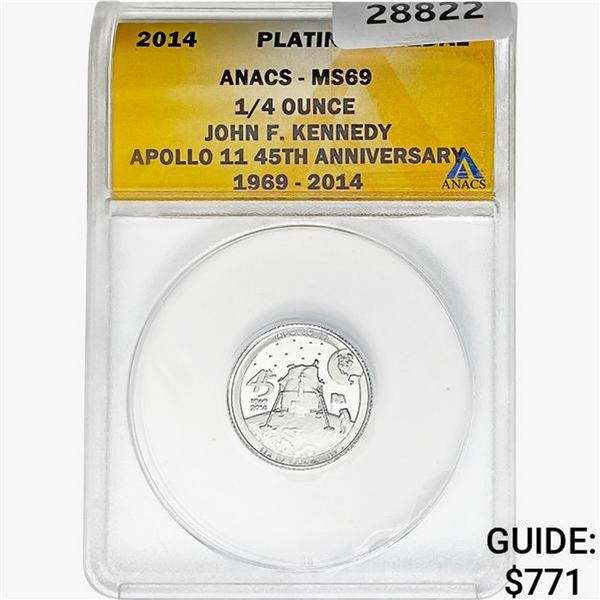 2014 1/4oz. Platinum JFK Apollo 11 Medal ANACS MS69