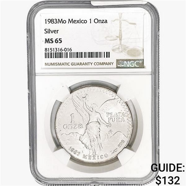 1983Mo 1oz. Silver Mexicanos Onza NGC MS65