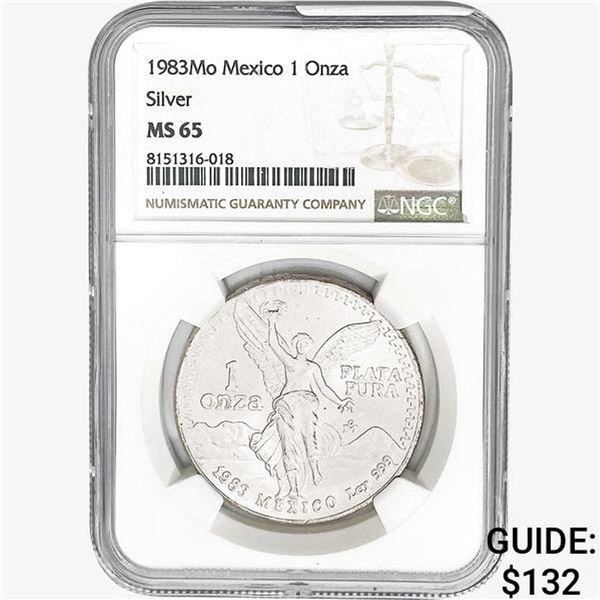 1983Mo 1oz. Silver Mexicanos Onza NGC MS65