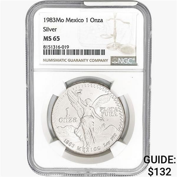1983Mo 1oz. Silver Mexicanos Onza NGC MS65