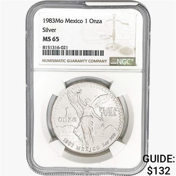 1983Mo 1oz. Silver Mexicanos Onza NGC MS65