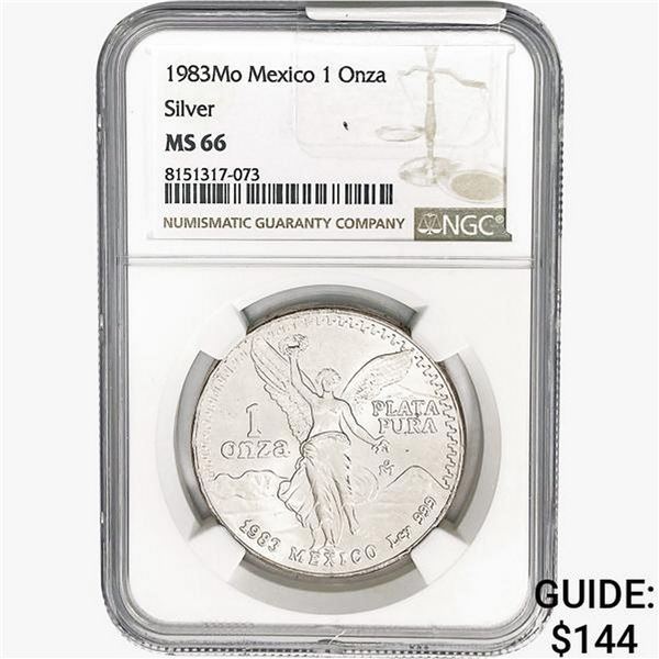 1983Mo 1oz. Silver Mexicanos Onza NGC MS66