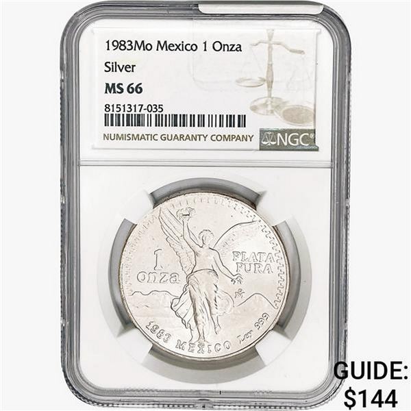 1983Mo 1oz. Silver Mexicanos Onza NGC MS66