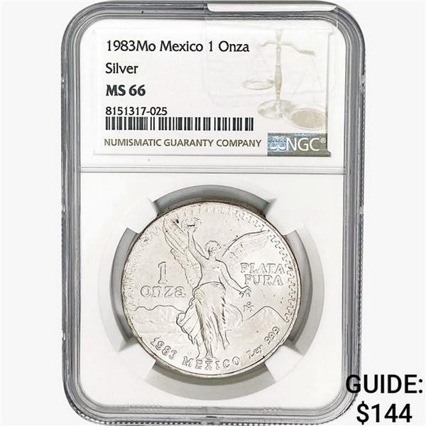 1983Mo 1oz. Silver Mexicanos Onza NGC MS66