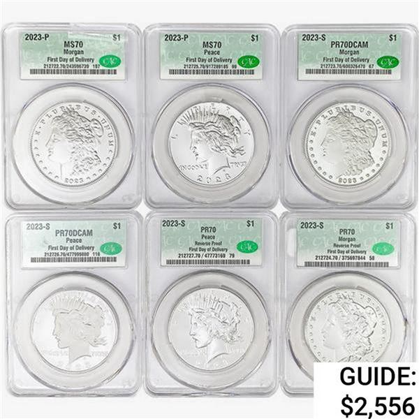 2023 CAC [6] US Silver Dollars CAC MS/PR70
