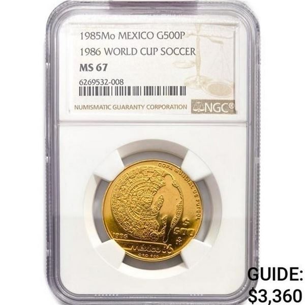 1985Mo Mexico 1/2oz Gold 500P World Cup NGC MS67