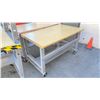 Image 2 : ULINE WOOD TOP METAL FRAME MOBILE HEIGHT ADJUSTABLE PACKING TABLE WITH HALF BOTTOM SHELF