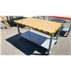 Image 2 : ULINE WOOD TOP METAL FRAME MOBILE HEIGHT ADJUSTABLE PACKING TABLE WITH FULL BOTTOM SHELF