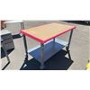 Image 2 : ULINE WOOD TOP METAL FRAME MOBILE HEIGHT ADJUSTABLE PACKING TABLE WITH FULL BOTTOM SHELF