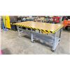 Image 2 : ULINE WOOD TOP METAL FRAME MOBILE HEIGHT ADJUSTABLE PACKING TABLE WITH FULL BOTTOM SHELF