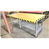 Image 2 : ULINE WOOD TOP METAL FRAME MOBILE HEIGHT ADJUSTABLE PACKING TABLE WITH FULL BOTTOM SHELF