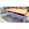 Image 2 : ULINE WOOD TOP METAL FRAME MOBILE HEIGHT ADJUSTABLE PACKING TABLE WITH FULL BOTTOM SHELF