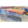 Image 2 : ULINE WOOD TOP METAL FRAME MOBILE HEIGHT ADJUSTABLE PACKING TABLE WITH FULL BOTTOM SHELF