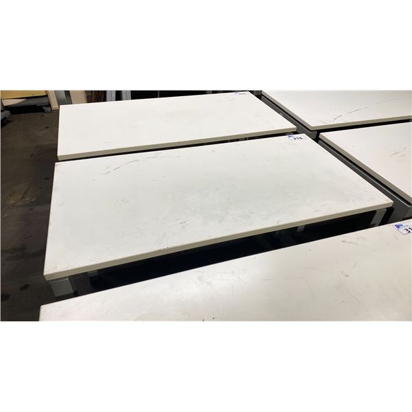 WHITE WOODEN TOP TABLE WITH METAL LEGS 2'W X 2'D X 2.5'H