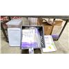 Image 2 : STACK OF PLASTIC CONTAINER LIDS, CRATE OF FEDEX SHIPPING DOCUMENTATION POUCHES &