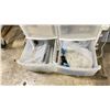 Image 2 : TWO GRACIOUS LIVING PLASTIC SLIDING DRAWER STORAGE TOTES WITH CONTENTS, MANTIS 1 X 2 COMMERCIAL FLY