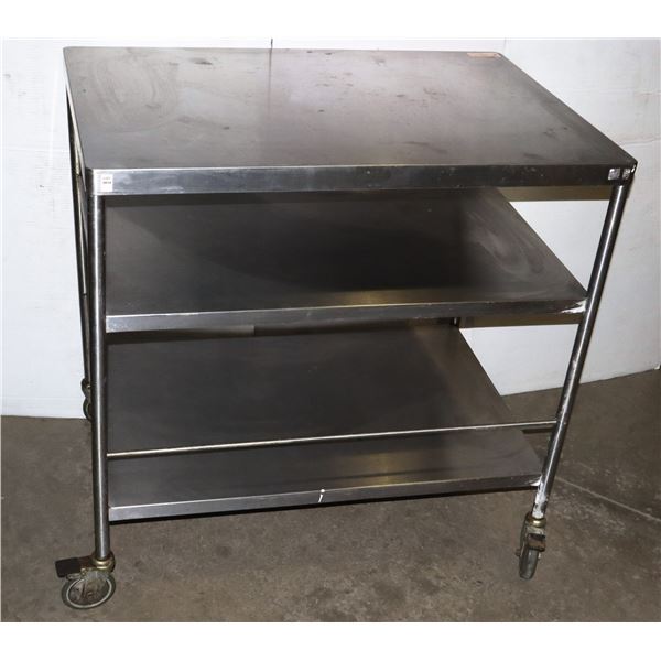 3 TIER STAINLESS STEEL WORK TABLE ON WHEELS