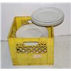 Image 1 : YELLOW MILK CRATE FULL OF RESTAURANT DISHES