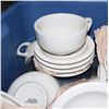 Image 3 : TOTE OF MATCHING BUFFALO CREAM WHITE SAUCERS AND COFFEE CUPS
