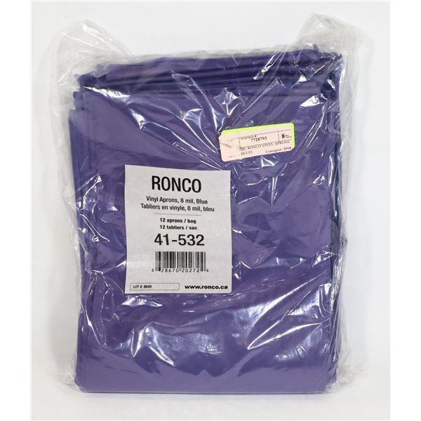 NEW 12PC RONCO VINYL APRONS (8MIL, BLUE)