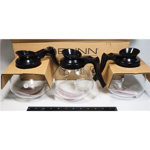 THREE NEW BUNN COFFEE DECANTERS/ POTS (GLASS)