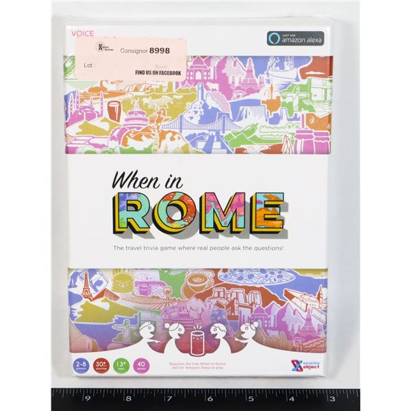 NEW WHEN IN ROME TRIVIA GAME