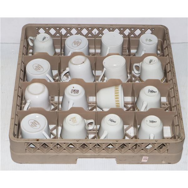 COMMERCIAL DISHWASHER RACK FULL OF RESTAURANT