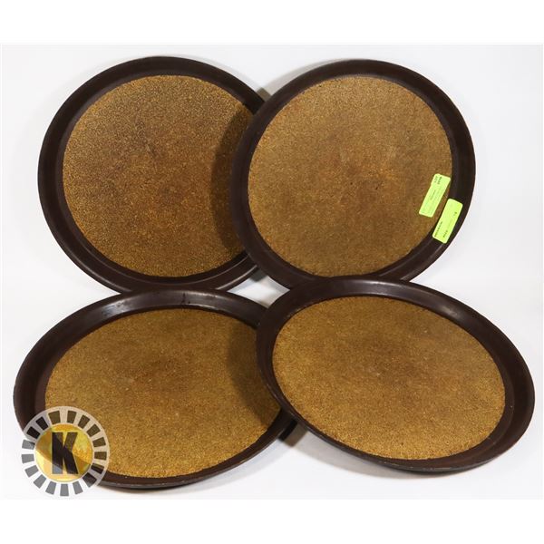 4 CORK BOTTOM SERVING TRAYS (APPROX 14" DIAMETER)