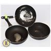 Image 1 : THREE FRYING PANS (APPROX 11" DIAMETER)