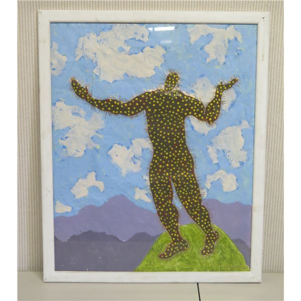 Original Paint on Crinkled Paper, Abstract Figure, Signed Jon Hamblin, Framed 22" x 29" (image size)