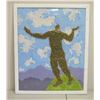 Image 1 : Original Paint on Crinkled Paper, Abstract Figure, Signed Jon Hamblin, Framed 22" x 29" (image size)